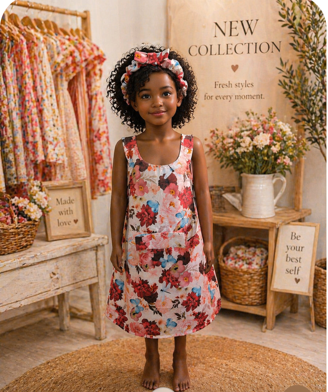 Floral kid dress with headband