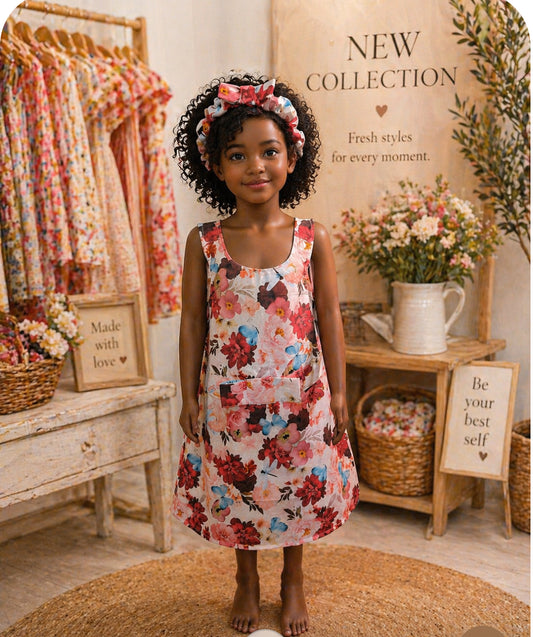 Floral kid dress with headband