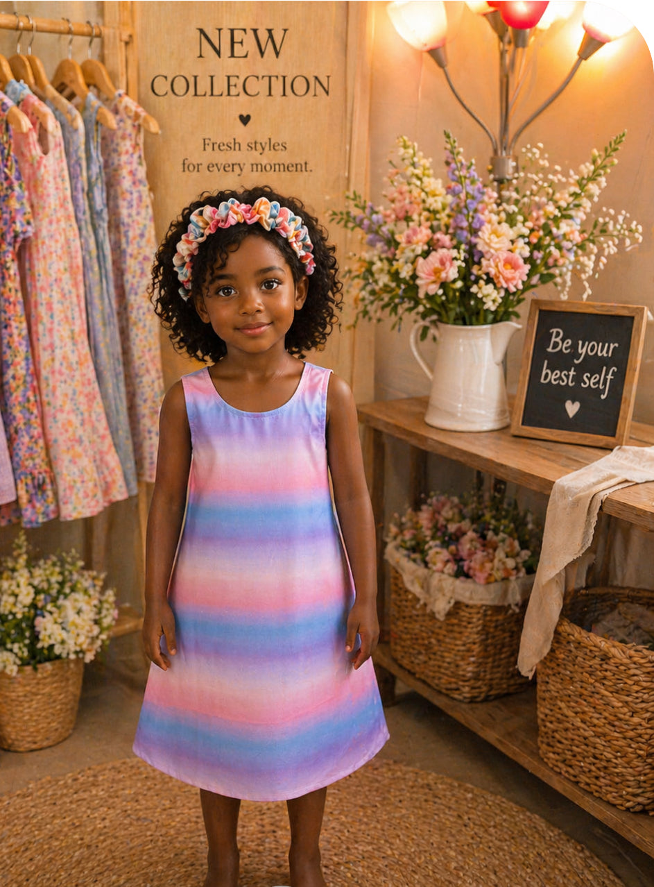 Kids sunset purple stripe dress